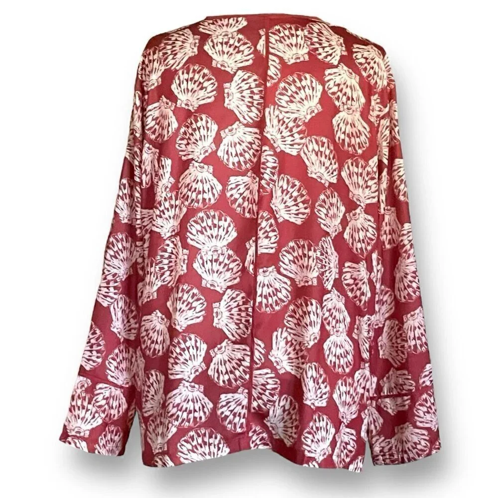 Summersalt Womens Cloud 9 Silky Pajama Top Sz L Brown Seashell Print PJ Shirt